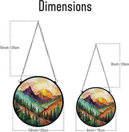 Mountain Range Stained Glass Window Ornaments, Painted Suncatchers, Patio Decor, Outdoor Garden Decor, Balcony Decor, Home Decor, Glass Art, 7.8 inch