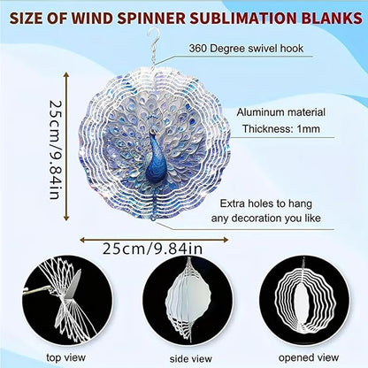 Wind Spinners Blue Peacock Feather Art 9.8 x 9.8 Inch Metal Wind Spinner Outdoor Garden Decor Elegant Bird Illustration Decorative Wind Spinners for Yard Patio