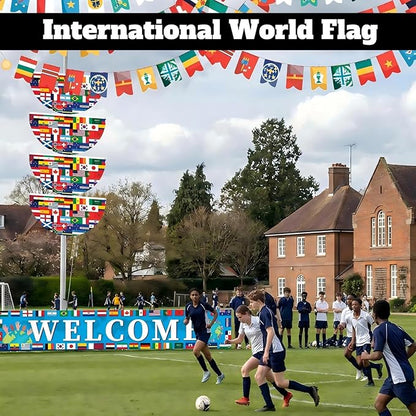 Chumia 5 Pcs International World Flag Decorations Include World Country Flag Outdoor Hanging Bunting Fan Banners Country Flags Fence Banner Sports Events Bar Sports Clubs Decoration