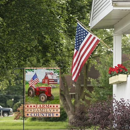 Furiaz Farm Family Country Barn Tractor July 4th American Patriotic Garden Flag, USA America Memorial Day Yard Decorative Home Outside Decoration, Spring Summer Farmhouse Outdoor Small Decor 12x18