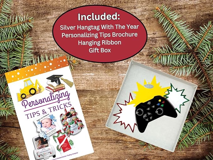 Gamer Ornaments for Christmas Tree, Gamer Tree Ornaments, Video Game Controller, Gaming Ornament and Video Game Controller - to Be Personalized at Home, with Year Hangtag - Comes in Gift Box