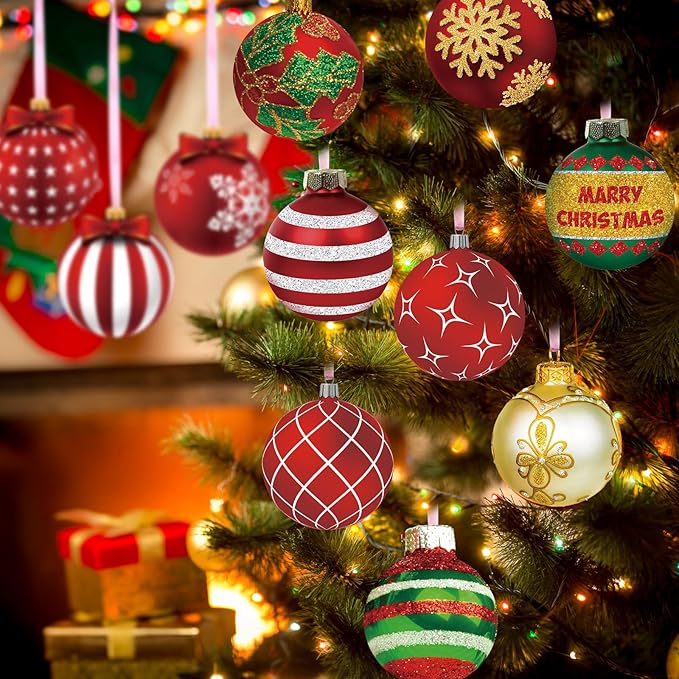 Rtteri 30 Pcs Large Christmas Ball Shape Ornaments for Outdoor 4.9 Inch Double Sided Plastic Christmas Hanging Ornaments Balls for Xmas Tree Indoor Outdoor Porch Yard Supplies