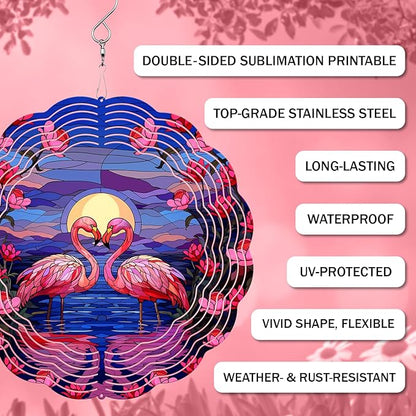 Flamingo Wind Spinner, 3D Hanging Stainless Steel Garden Spinner, Wind Spinner Hanging for Outdoor & Indoor Décor, Unique Gifts for Yard Garden Decoration or Patio Décor (Flamingo)