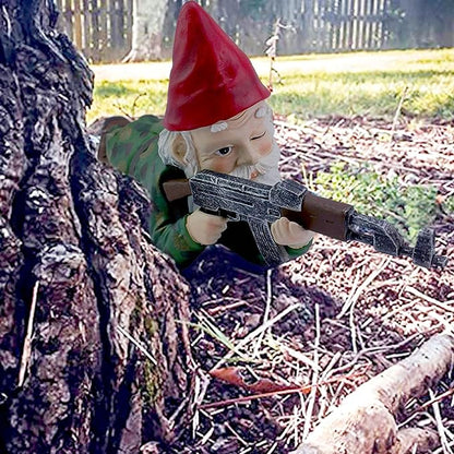 Military Garden Gnomes, Garden Statues Gnome with Gun, Funny Army Gnomes Soldiers Tactical Statue for Indoor Outdoor, Patio, Yard, Lawn, Christmas Ornaments, Home Décor (Red)