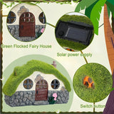 Suzile 50 Pcs Solar Fairy House Garden Accessories Light up Flocked Fairy House Garden Kit Green Resin Miniature Mushroom Figures Micro Landscape Ornament(Stone House)