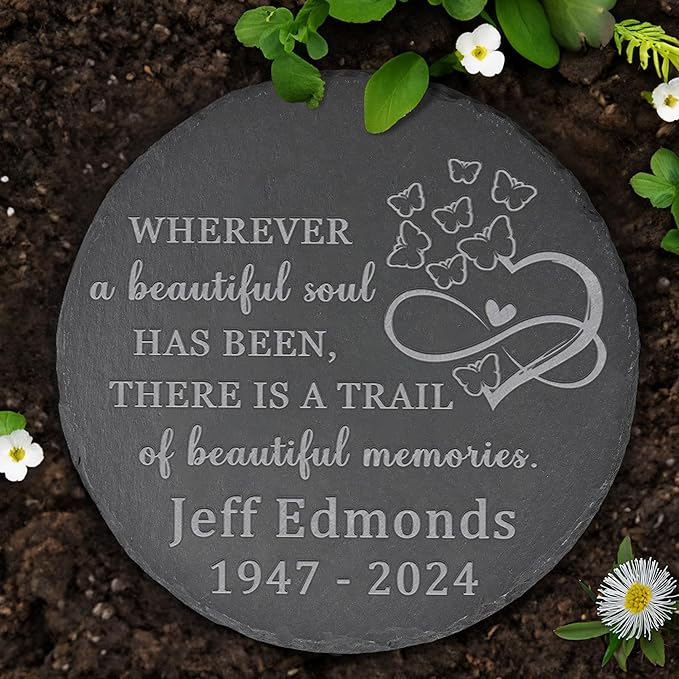 Memorial Garden Stone - Personalized Bereavement Gift for Loss of Loved One - A Beautiful Soul - Round