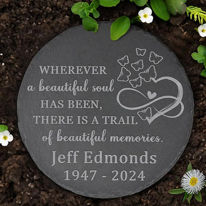 Memorial Garden Stone - Personalized Bereavement Gift for Loss of Loved One - A Beautiful Soul - Round