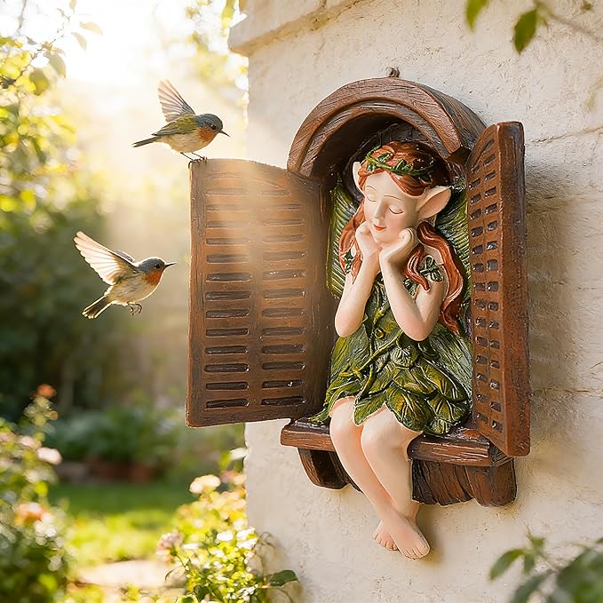 Teaeeno Whimsical Fairy Garden Gnome Statue, Tree Faces Decor Outdoor -7.8 Inch, Funny Garden Tree Decoration, Ideal Patio Yard Lawn Porch Decoration