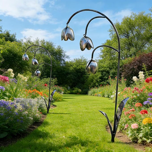 RAPTURA Metal Lily of the Valley, Gardens Metal Lily Flowers, Metal Flower Garden Stakes, Metal Flowers Outdoor Decor for Patio, Lawn, Yard Statue Decoration (2PCS)