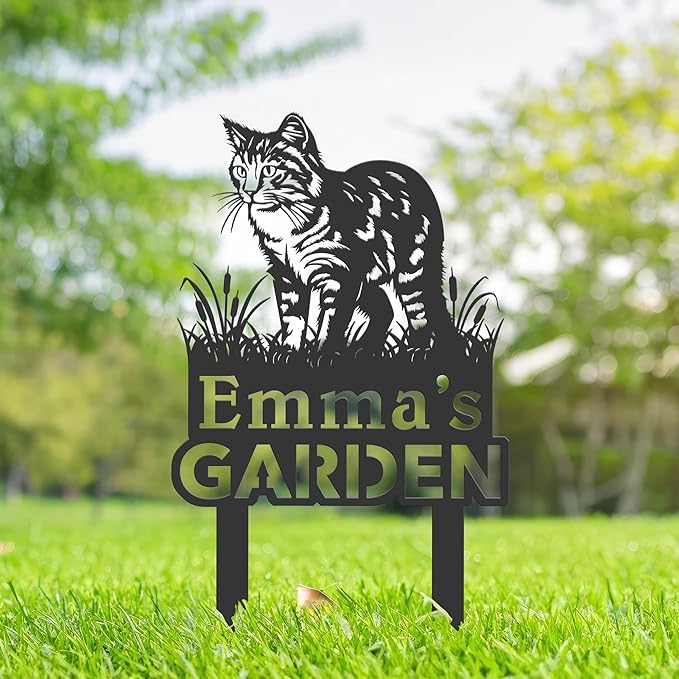 Personalized Cute Cat Kitten Metal Garden Sign,Custom Yard Sign With Stake,Outdoor Garden Décor,Pet Cat Lawn Garden Decorated Statue,Cat Sympathy Yard Metal Sign,Cat Lover Gifts Kailyard Plaque.
