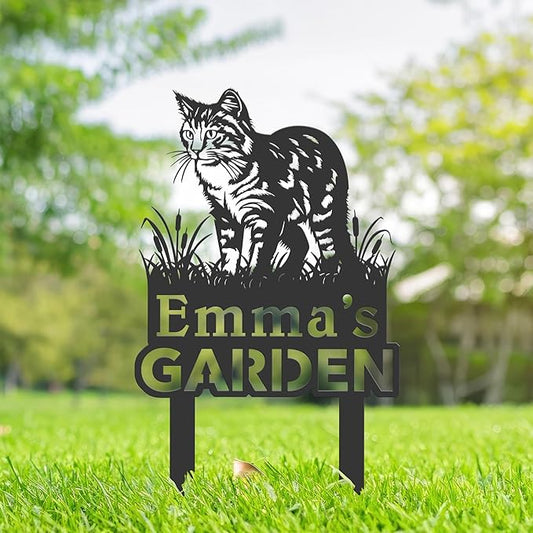 Personalized Cute Cat Kitten Metal Garden Sign,Custom Yard Sign With Stake,Outdoor Garden Décor,Pet Cat Lawn Garden Decorated Statue,Cat Sympathy Yard Metal Sign,Cat Lover Gifts Kailyard Plaque.