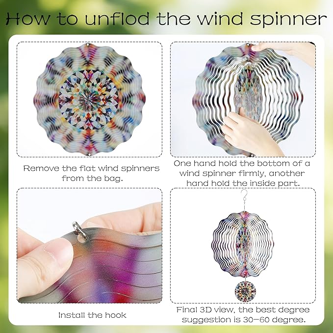 Hanging Wind Spinners Outdoor - 3D Metal Kaleidoscope Kinetic Spinning Decor for Garden Yard Patio Porch Indoor Outside Art Ornaments Christmas Decoration Birthday Gifts for Women Mom Wife