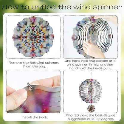Hanging Wind Spinners Outdoor - 3D Metal Kaleidoscope Kinetic Spinning Decor for Garden Yard Patio Porch Indoor Outside Art Ornaments Christmas Decoration Birthday Gifts for Women Mom Wife