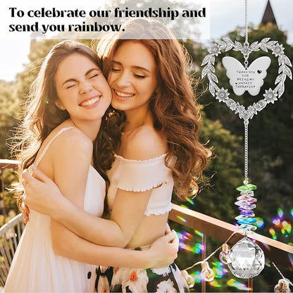 to My Bestie Gifts, Best Friend Suncatcher for Women, Friendship Christmas Ornament for Her, Heart-Shaped Crystal Birthday Gift for BFF