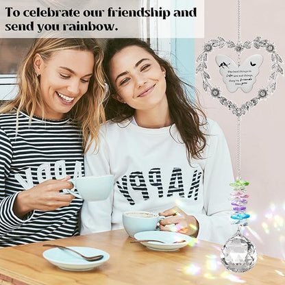 Friendship Gift Suncatcher, Best Friend Crystal Hanging Ornament for Window, Friend Birthday Gifts Unique Rainbow Maker, You Bring The Sunshine Farewell Graduation Gift for Bestie