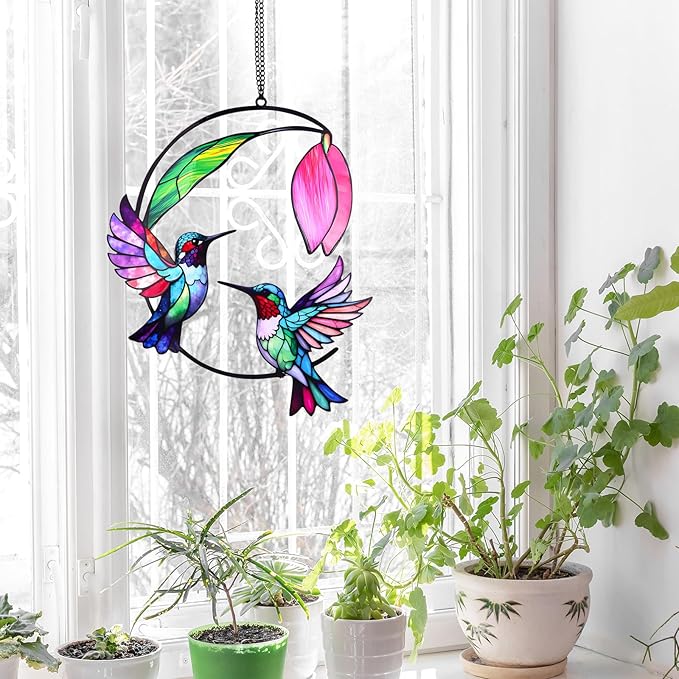 Hummingbird Gifts for Women, Hummingbird Sun Catcher for Window Hanging, for Mom Grandma Bird Lovers, Spring Suncatcher Garden Decor for Indoor Outdoor Windows