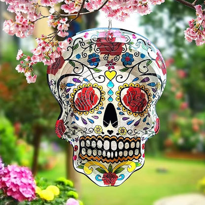 Fonmy Kinetic 3D Metal Garden Wind Spinner Quality Hanging Ornament for Home and Garden 12inch Mandala Rose Sugar Skull Wind Spinners