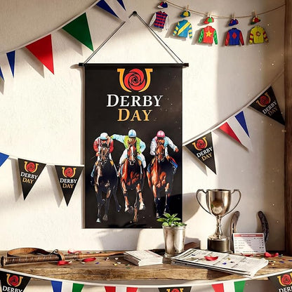 Tegeme 3 Pcs Derby Day Door Banner Derby Day Hanging Flag Decor Roses Horse Racing Festival Door Hanger Sign for Holiday Party Outdoor Indoor Home