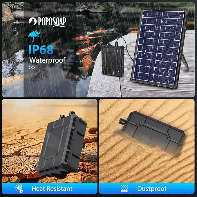 POPOSOAP Solar Pond Filter with Fountain Pump Kit Built-in 1800mAh Battery Backup, 8W Solar Water Fountain Pump, Pond Filters for Outdoor Ponds Bird Baths DIY Water Feature
