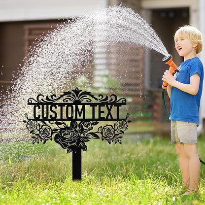 Personalized Metal Garden Signs with Stake, Custom Garden Signs for Outside Waterproof, Customized Name Sign Yard Lawn Gardens Decor Gardening Gift fors Moms Grandmas Gardeners