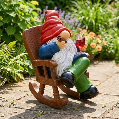 Toncoke Garden Gnomes for Outdoor, 7 Inch Gnomes Decorations for Yard, Gnome Garden Decor for Home Patio Lawn, Gnomes Gifts for Women Spring Summer Christmas Halloween (Rocking Chair & Wine Glass)