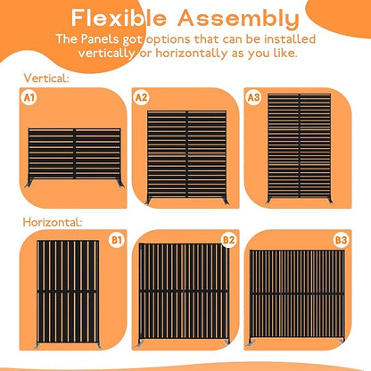 MTART Metal Privacy Screen 72" H x 47.2" Decorative Outdoor Privacy Screen Privacy Panel with Stand for Balcony Deck Patio Lawn Garden, Privacy Fence (Black-Louvered)
