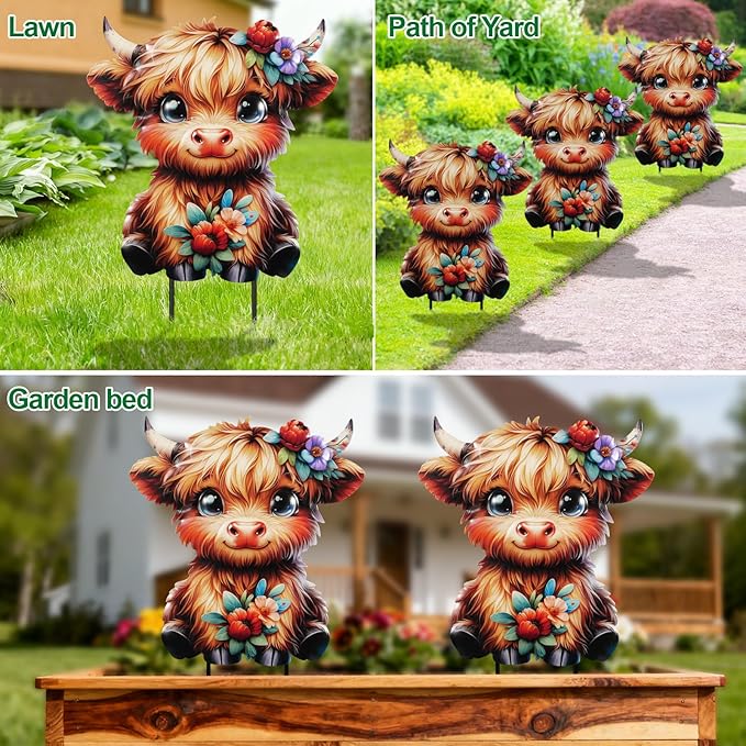 nawaza Highland Cow Metal Garden Stakes 12.6” Decorative,Outdoor Garden Highland Cow Decor Stake,Birthday Gifts for Mom Women,Decorative Metal Housewarming Ornament for Lawn Patio Yard Pathway.