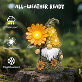 basen Solar Garden Gnome with Glowing Daisy Flower, Outdoor Solar Gnome Figurine for Yard Lawn Patio, Hand-Painted Resin Garden Statue Decor with LED Light for Landscape, Garden Ornament Gift