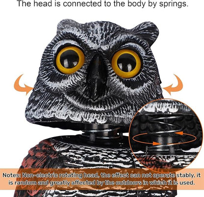 Hausse 3 Pack Bird Scarecrow Fake Horned Owl Decoy, Rotating Head Plastic Owl Bird Deterrents, Nature Enemy Horned Pest Repellent for Outdoor Garden