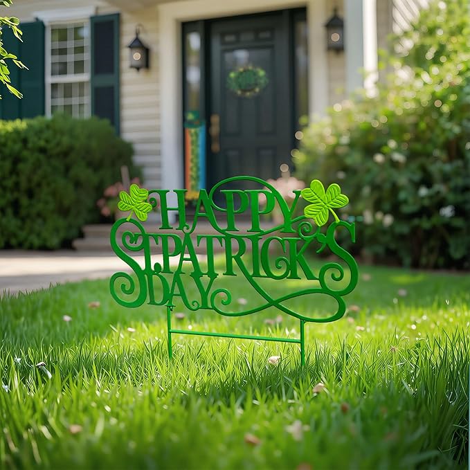 Glitzhome St. Patrick's Day Outdoor Decorations, 23.25"H Metal Happy St. Patrick's Day Yard Signs, Metal St. Patrick's Day Letters Decorative Garden Stake for Home Lawn Porch