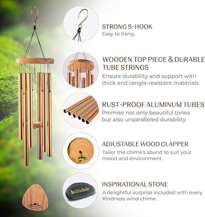 UpBlend Wind Chimes for Outside Gift – Deep Tone Wind Chime with Decorative Stone – Garden and Patio Décor for Porch or Yard, Elegant Outdoor Ornament, Meaningful Gift for Neighbors. 29” Bronze.