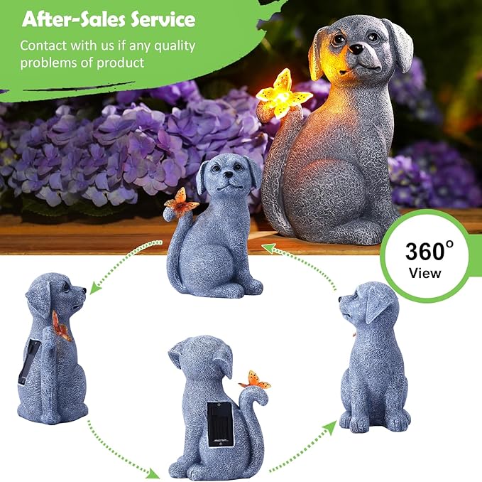 Nacome Solar Dog Outdoor Statues for Garden: Outside Decor with Butterfly Clearance for Yard Art Lawn Ornaments Patio Balcony Home House for Grandma Mom Women