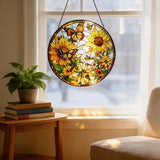 Stained Glass Sun Catcher,Sun FlowersStained Glass Window Hanging Garden Decor,Sun Catchers Indoor Window,Whimsical Decoration for Home Backyard Patio Lawn Porch with 6.3 INCH