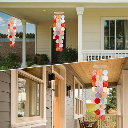Wind Chimes for Outside - Handcrafted Light Colorful Capiz Shells Windchime Coastal Style Decor for Indoor/Outdoors, Garden Decor, Great Gift for Women, Wind Chimes Lovers and More