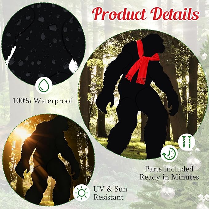 5.9ft Christmas Bigfoot Outdoor Decor with Scarf Sasquatch Gifts for Men Women Bigfoot Silhouette Statues Yard Signs Ornaments for Art Backyard Display Garden Forests Patio Decor