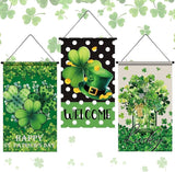 Tegeme 3 Pcs Happy St. Patrick's Day Banner Door Decoration St. Patricks Day Hanger Door Sign Green Shamrock Hanging Flag Ornaments for Irish Party Holiday Outdoor Indoor Home
