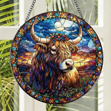 Rngmsi Stained Glass Window Hanging, 7.8″ Highland Cow Sun Catchers with Hook Indoor Window Decor, Decorative Suncatchers Hanging Ornaments Home Garden Art Gift for Housewarming