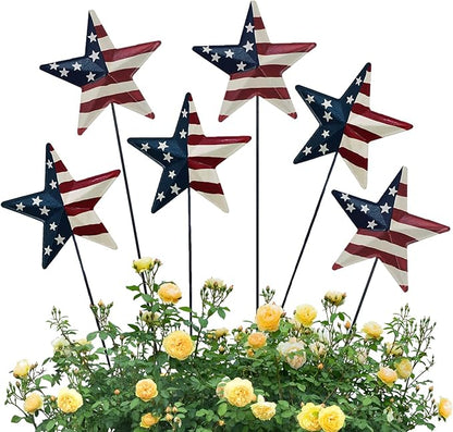 Metal Barn Star Yard Sign Patriotic Garden Stakes Hanging Ornament with Stake Outdoor 4th of July Lawn Decoration Party Supplies USA Flag Decor for Independence Day Memorial Day (E)