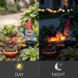Garden Gnomes and Highland Cow Statue with Mushroom Solar Light, Couple Gnome Figurine for Outdoor Patio Lawn Porch Yard Edge Shelf Sitter Decoration, Garden Knome Holiday Indoor Decor, Love Gift