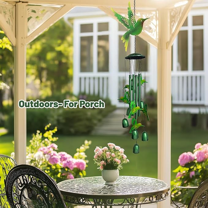 HONGLAND Wind Chimes for Outside,34" Hanging Metal Hummingbird Windchimes Outdoor,Unique Memorial Wind Chimes for Mom/Grandma,Home Decorative Ornaments for Garden, Patio, Yard Decor - Green