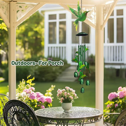 HONGLAND Wind Chimes for Outside,34" Hanging Metal Hummingbird Windchimes Outdoor,Unique Memorial Wind Chimes for Mom/Grandma,Home Decorative Ornaments for Garden, Patio, Yard Decor - Green