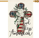 AVOIN colorlife God Bless America Stars and Stripes House Flag 28x40 Inch Double Sided, Memorial Day 4th of July Patriotic Lily Cross Yard Outdoor Decoration