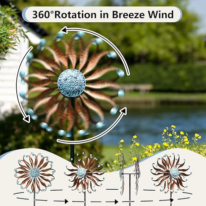 Lariander Wind Spinners Outdoor Metal Large with Stake- 84'' Wind Spinners for Yard and Garden - Windmill for Yard - Ideal Gift Metal Yard Art for Family, Friends, Garden Lovers (Willow Leaf)