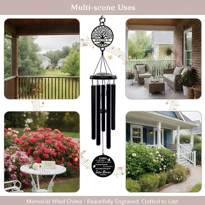 Personalized Memorial Wind Chimes for Loss of Loved One Custom Sympathy Gift in Loving Memory Outdoor Wind Chimes for Mom Dad Bereavement Remembrance Gift (Memorial 1)