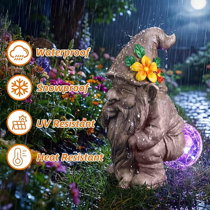 Funny Garden Gnomes Outdoor, Quirky Gnome Statue with Solar Powered for Yard Patio Lawn, Unique Gnomes Gift for Friends Garden Lovers