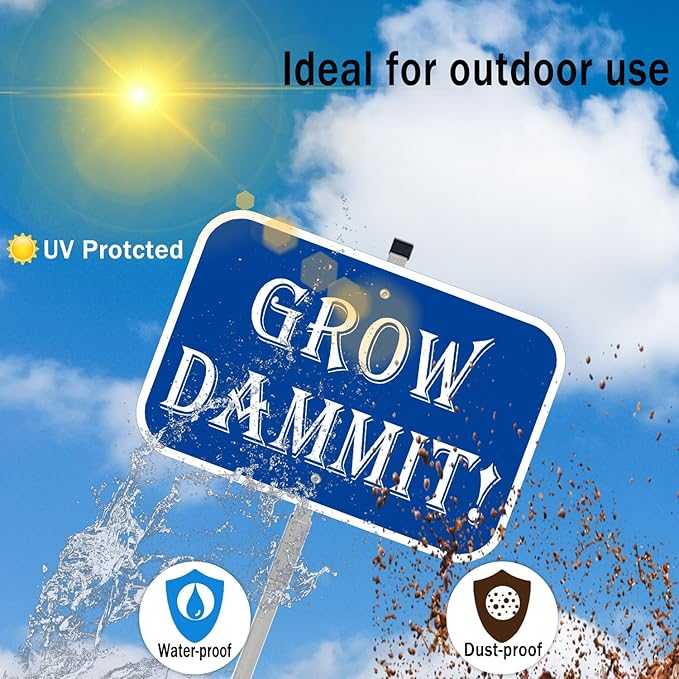Grow Dammit Garden Sign, 12 x 8 Inches, Blue Aluminum Sign with 28-Inch Stake, Funny Outdoor Garden Decor 1Pack