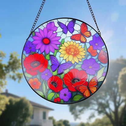 Sunflower Stained Glass Window Hanging - Wildflowers Suncatcher for Indoor Window, Floral Stained Glass Decor for Garden, Home, Outdoor, Sun Catchers Birthday Gift for Women,Lovers and Mom 12 Inch