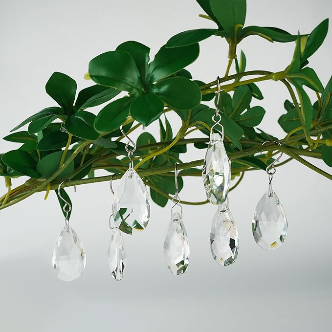 10pcs Crystal Sun Catcher, 38mm Hanging Clear Teardrops Chandelier Crystals Parts Prisms Pendants with Hook for Windows Lamps Christmas Ornaments Crystal Tree Decorations Home Decor (Clear)