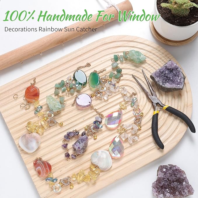 Agate Crystal Sun Catcher Decor - Dream Catcher Handcrafted with Natural Stones & Wood - Gift for Housewarming, Mother’s Day, Wedding for Family and Friends - Room, Patio, Office Hanging Ornament