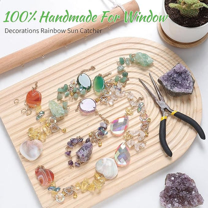Agate Crystal Sun Catcher Decor - Dream Catcher Handcrafted with Natural Stones & Wood - Gift for Housewarming, Mother’s Day, Wedding for Family and Friends - Room, Patio, Office Hanging Ornament